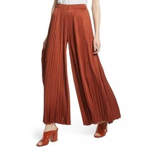 Elizabeth & James Elastic Pleated Pants Bronze Rust Color Wide Leg Women MEDIUM